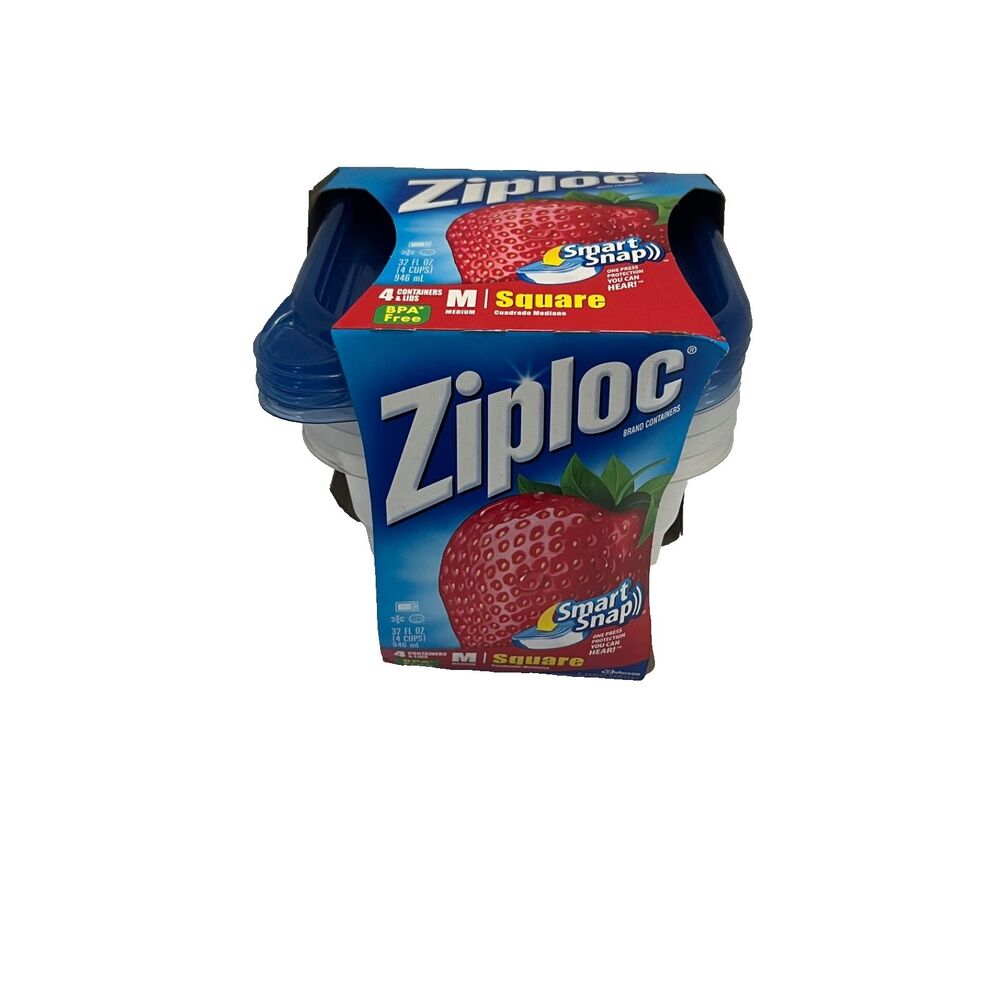 Ziploc Smart Snap Medium Square Containers & Lids 32 fl oz 4 Cup One Press Seal